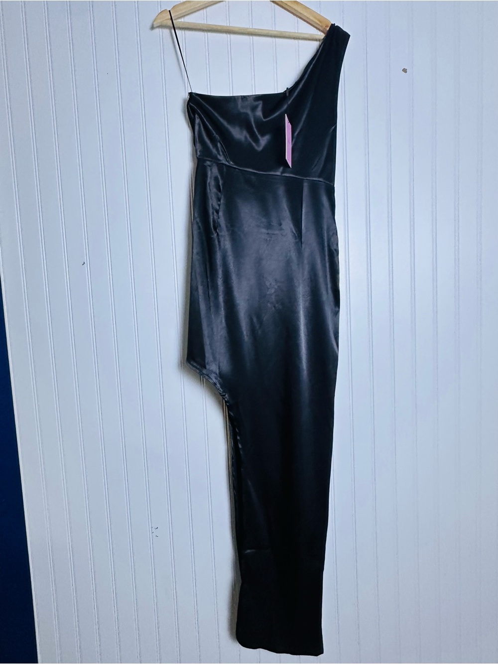 Hello Molly Black One-Shoulder Asymmetric SLEEKEST GIRL MIDI DRESS BLACK L - Picture 9 of 15
